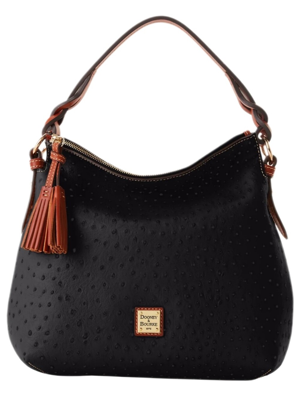 Dooney & Bourke Black & Tan Ostrich Twist Strap Hobo Shoulder Bag NWT